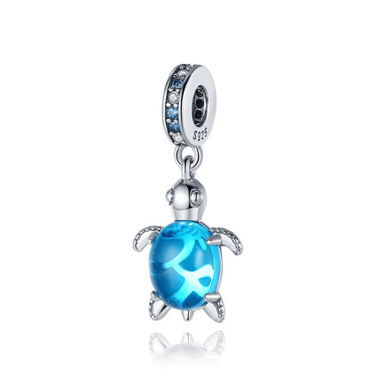 Ocean Series - Original Genuine 925 Sterling Silver Turtle Crab Mermaid Charm Beads Suitable for 3mm Bracelet DIY Making Pendant