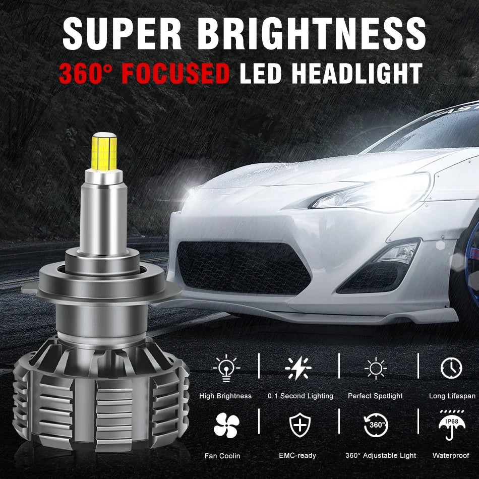 72 CSP 3D 360 H7 Led Canbus Car Headlights Bulbs H9 H8 H11 H4 H1 HB3 9005 HB4 9006 800W Automotive Fog Lights Turbo Mini Lamp 2x