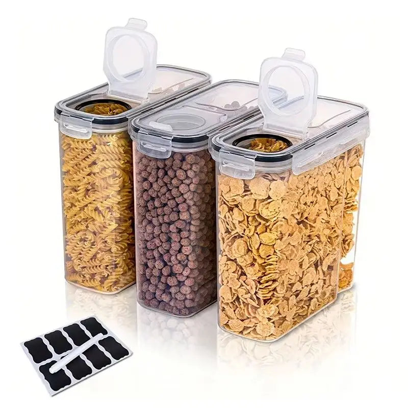 3pcs/set 2.5L/4L Grain Sealed Moisture-proof and Insect Proof Bucket Food Dispenser Kitchen Transparent Storage Box Label