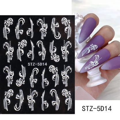 Stickers for Nails Marine Punk Black Line Design Art Slider Party Cool Decoration Adhesive Decal Emboss DIY Manicure Accessories