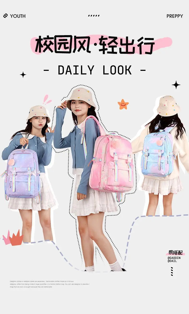 Pink Cartoon Barbie Backpacks Boy Girl Kids Gradient Ramp Women Bagpack Teens Simple Schoolbags Capcity Travel Laptop Backpack