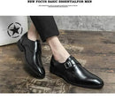 Large Size 48 Men's Leather Shoes with Buckle Block Carving Slip-On Square Head Board Shoes Trendy Adult Footwear