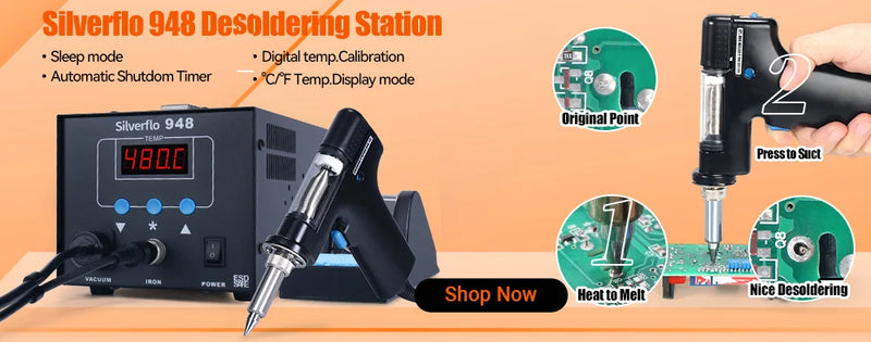 Silverflo 8586D Soldering Station 2 IN 1 Hot Air  Solder Station with 2 Digital display,10-Minute Sleep Mode for SMD Rework