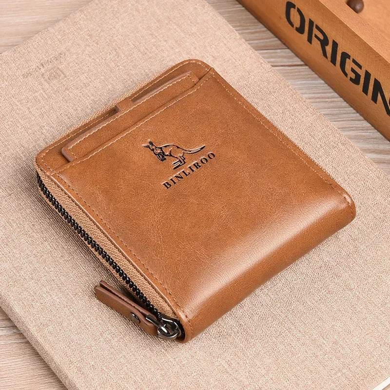 Genuine Leather Men's Wallet Luxury Short RFID Card Holder for Men Zipper Coin Purse Portable Male Wallets Billfold