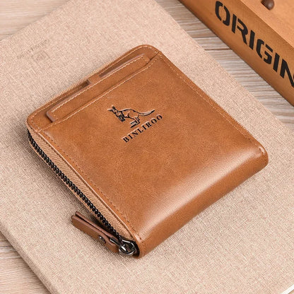 Genuine Leather Men's Wallet Luxury Short RFID Card Holder for Men Zipper Coin Purse Portable Male Wallets Billfold
