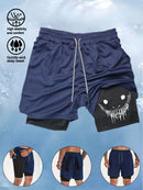 Men's 2-in-1 Fitness Training Sports Running Shorts Double Layer with Pocket Quick Dry Breathable Adjustable Drawstring Belt