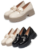 5.5cm British Style Thick Bottom Patent Leather Loafers Women's Platform Shoes 2024 Spring Shallow Block Heels Shoes Office