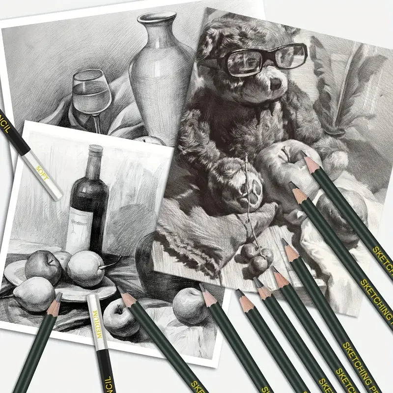 20/54/58/70/144 Drawing And Sketching Kit | Portable Travel Case | Graphite, Charcoal, White Color | Featuring Blending Stump