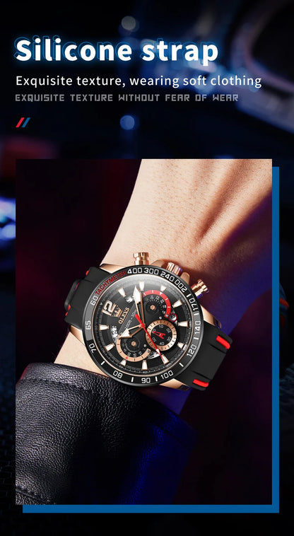 OLEVS 9936 Men's Watch Original Brand Quartz Wristwatch Waterproof Luminous Watches For Men Stylish Design with Silicone Strap