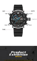 NAVIFORCE NF6104  Men's Lightweight Sports Wrist Watch Dual Display Time Night Light Watches Boy's Quartz  Stopwatch