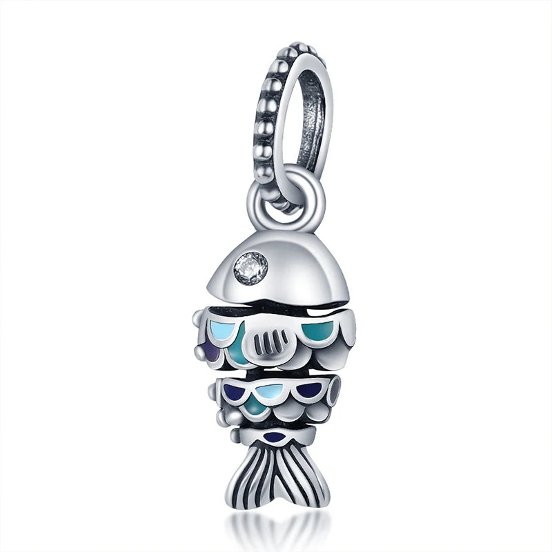 Ocean Series - Original Genuine 925 Sterling Silver Turtle Crab Mermaid Charm Beads Suitable for 3mm Bracelet DIY Making Pendant