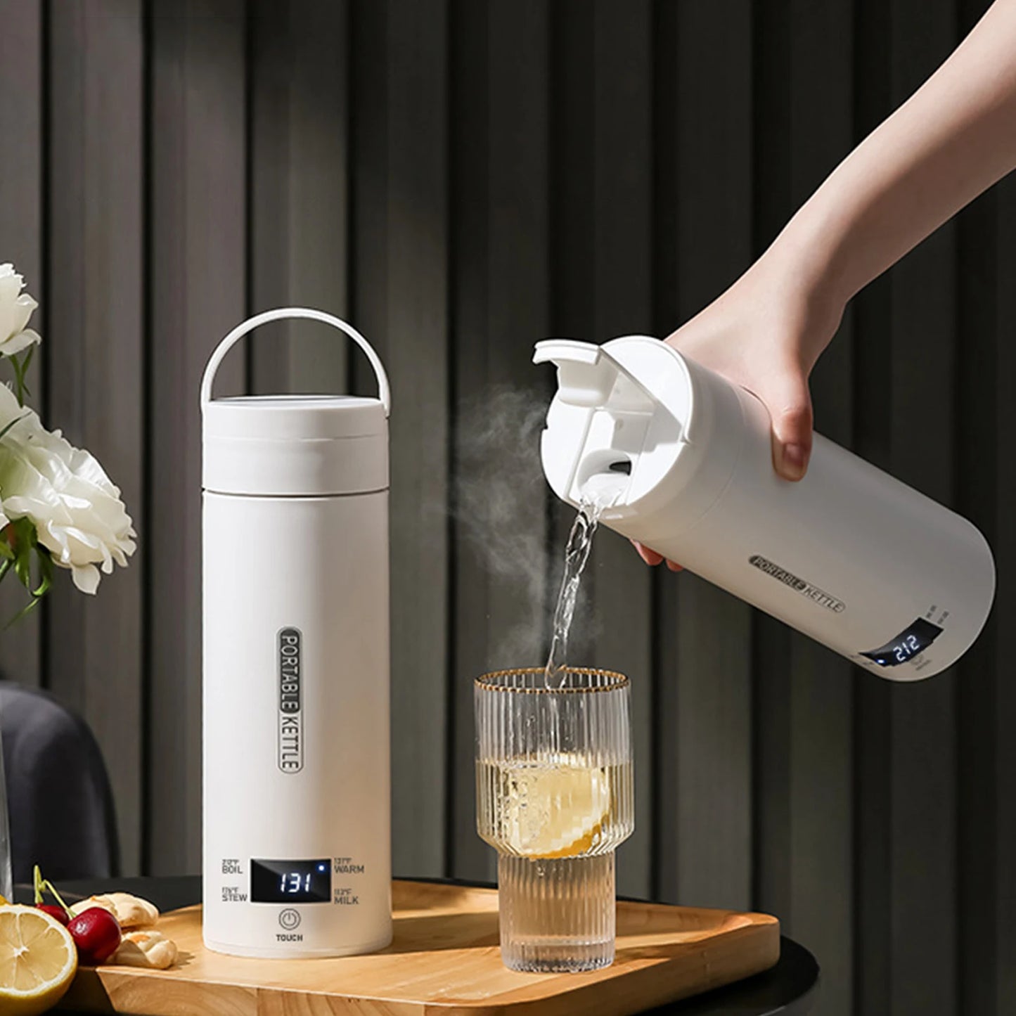 500ml Electric Teapot LCD Screen 110V 300W Fast Heating Coffee Pot 4 Variable Preset Temperatures US Plug for Home Office Travel