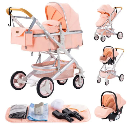 Newest Luxury Baby Stroller 3 in 1 Portable Travel Baby Carriage Fold Pram High Landscape Aluminum Frame Newborn Infant Stroller