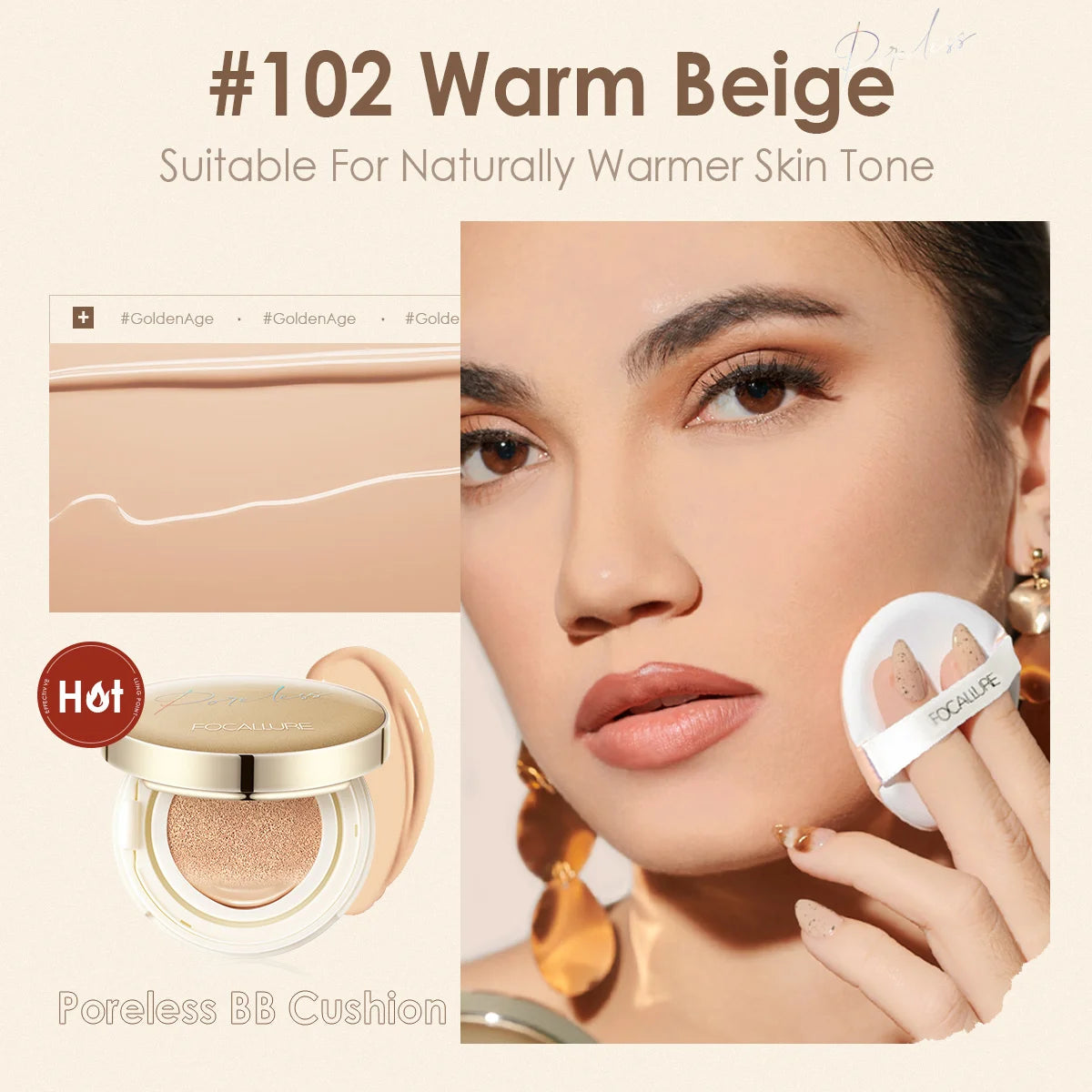 FOCALLURE Air Cushion Poreless BB Cream Resistente al agua Corrector facial iluminador de larga duración Base mate Cosméticos con borla