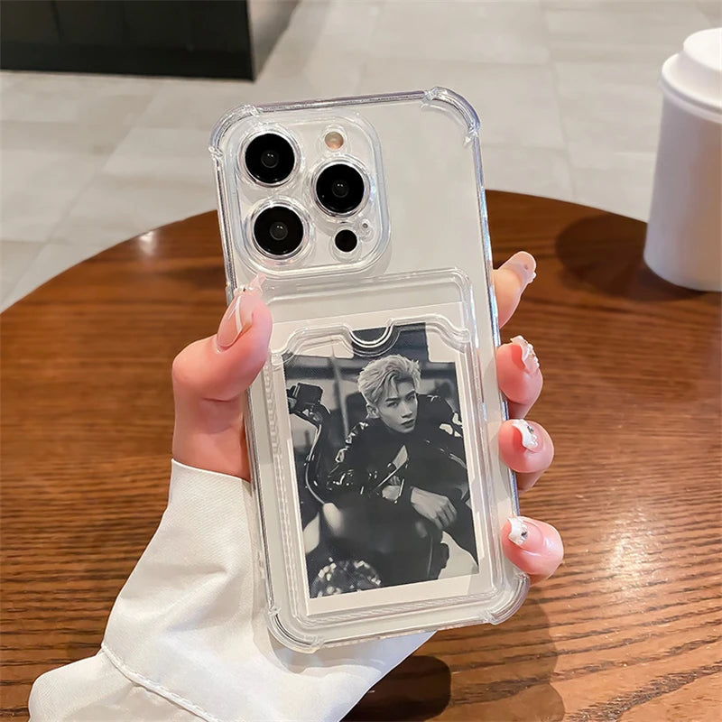 Funda transparente con ranura para tarjetas para iPhone 16, 15, 14, 13, 12, 11 Pro Max, Mini, X, XR, 7, 8 Plus, funda suave a prueba de golpes