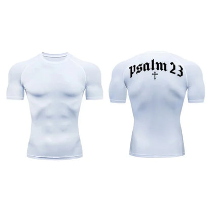 T-shirt de secagem rápida com estampa cruzada, top esportivo masculino, treino de ginástica, camisa de compressão fitness, manga curta, S a 3XL, 2022, 23