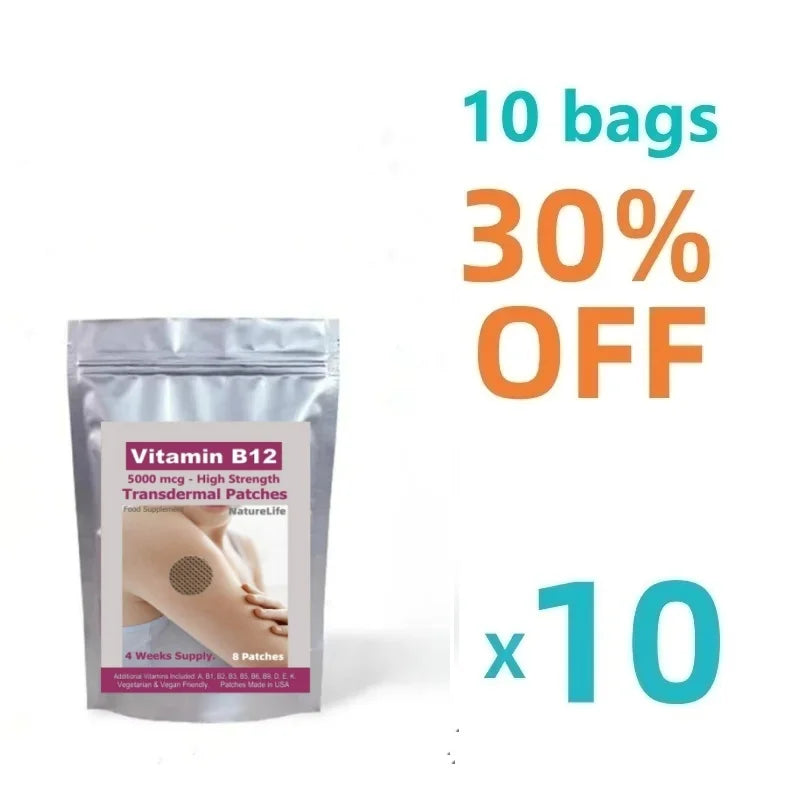 Vitamin B12-5000mcg (High Strength) Plus Additional Vitamins - Transdermal Patches. Patches Made in USA. 8 Weeks Supply.