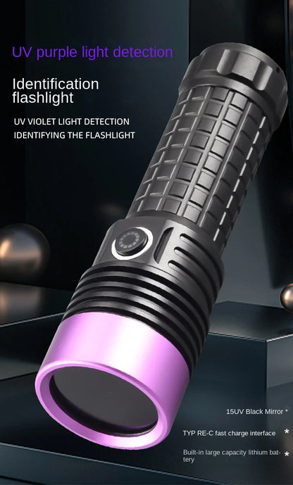 60W 365NM UV Flashlight High Power Type-c Rechargeable Portable Waterproof 26650 Uv Torch linterna ultravioleta