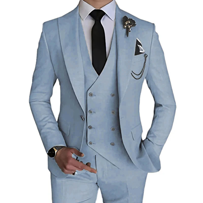 2024 Fashion New Men Leisure Boutique Business Solid Color Wedding Suit Coat Pants Vest 3 Pcs Set Dress Blazers Jacket Trousers