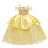 Girls Belle Cosplay Costumes Girls Dresses for Beauty Kids Party Clothing Magic Stick Crown Children Yellow Dress and The Beast