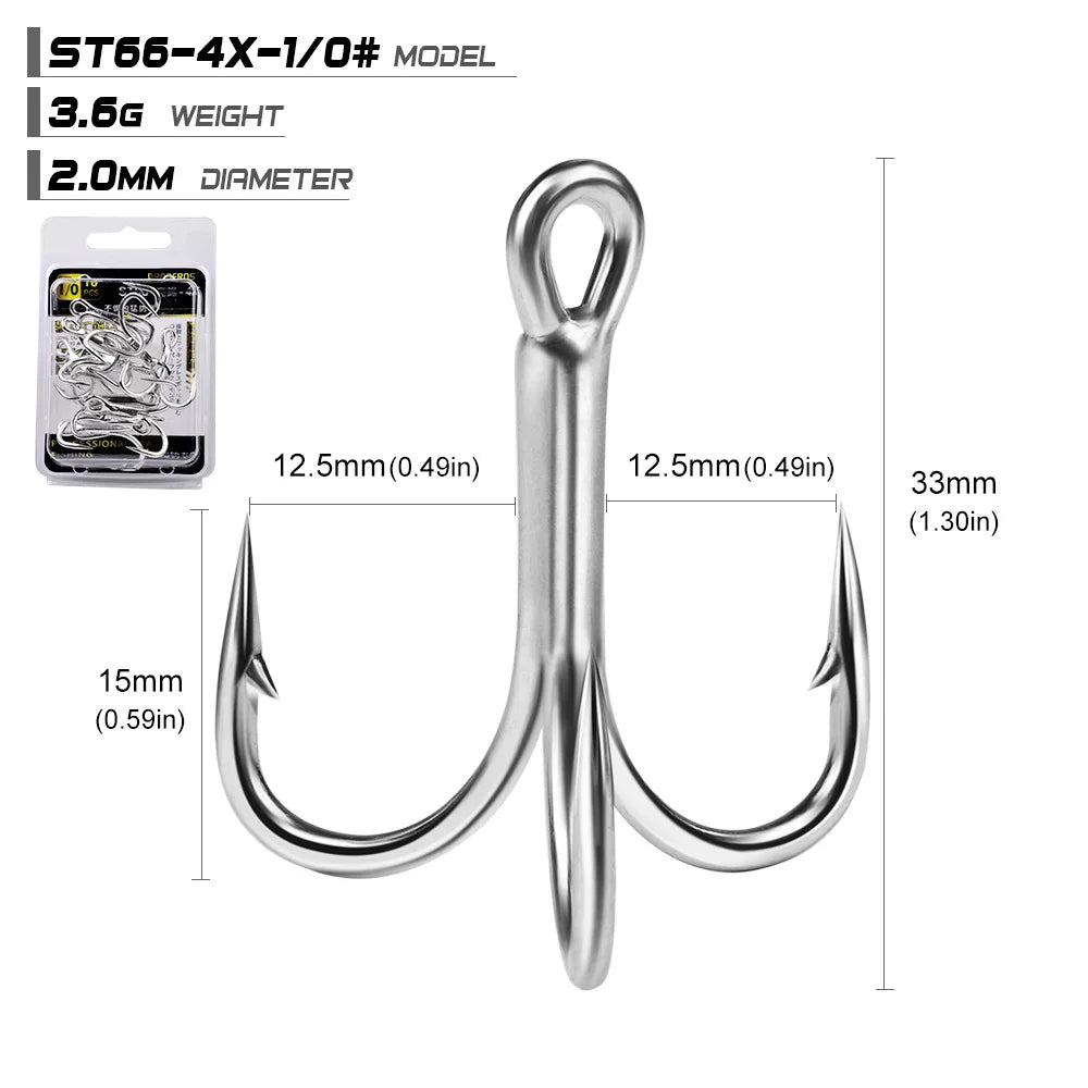 10pcs 4X 5/0# 4/0# 3/0# 1/0#-1# 2# 4# Super Strength Hooks Reinforced anchor Fishing Hook High-Carbon Steel Tin Treble Hook