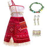 Conjunto de fantasia infantil para meninas: vestido de princesa Moana + colar (ideal para festas, Carnaval e cosplay, para idades de 3 a 10 anos)