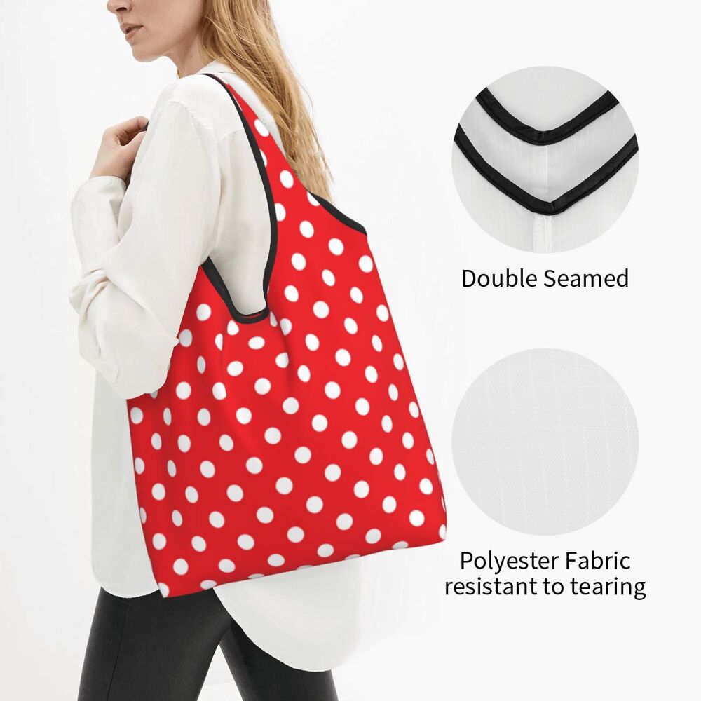 Custom Recycling Classic Black And White Polka Dot Shopping Bag Women Tote Bag Portable Grocery Shopper Bags