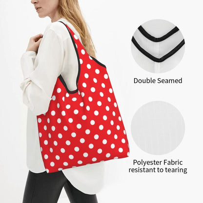 Custom Recycling Classic Black And White Polka Dot Shopping Bag Women Tote Bag Portable Grocery Shopper Bags
