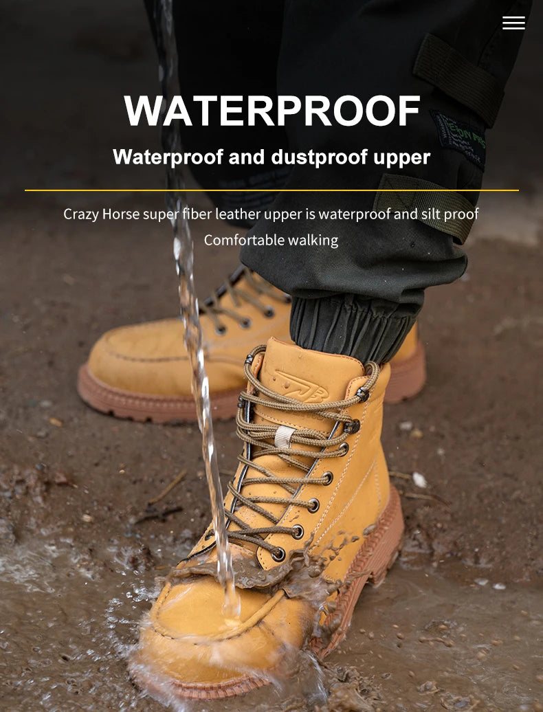 Latest 2023 Waterproof Men Leather Boots Steel Toe Cap Safety Work Shoes Anti Smashing Indestructible Construction Welding Boots