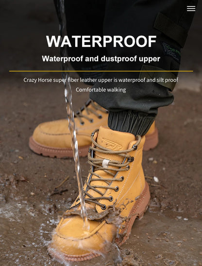 Latest 2023 Waterproof Men Leather Boots Steel Toe Cap Safety Work Shoes Anti Smashing Indestructible Construction Welding Boots