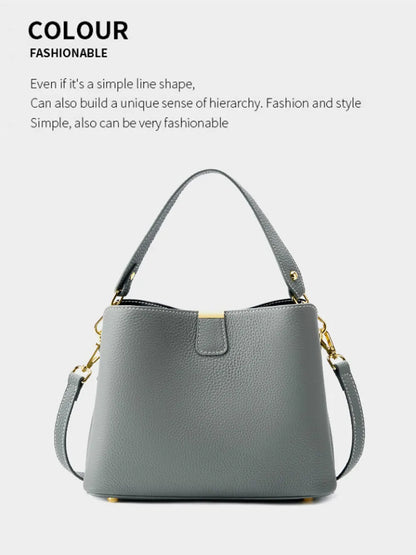 100% Genuine Leather Women's Bucket Bag Luxury Designer Versatile Shoulder Bag Women Commuter Crossbody Bags Female Handbag