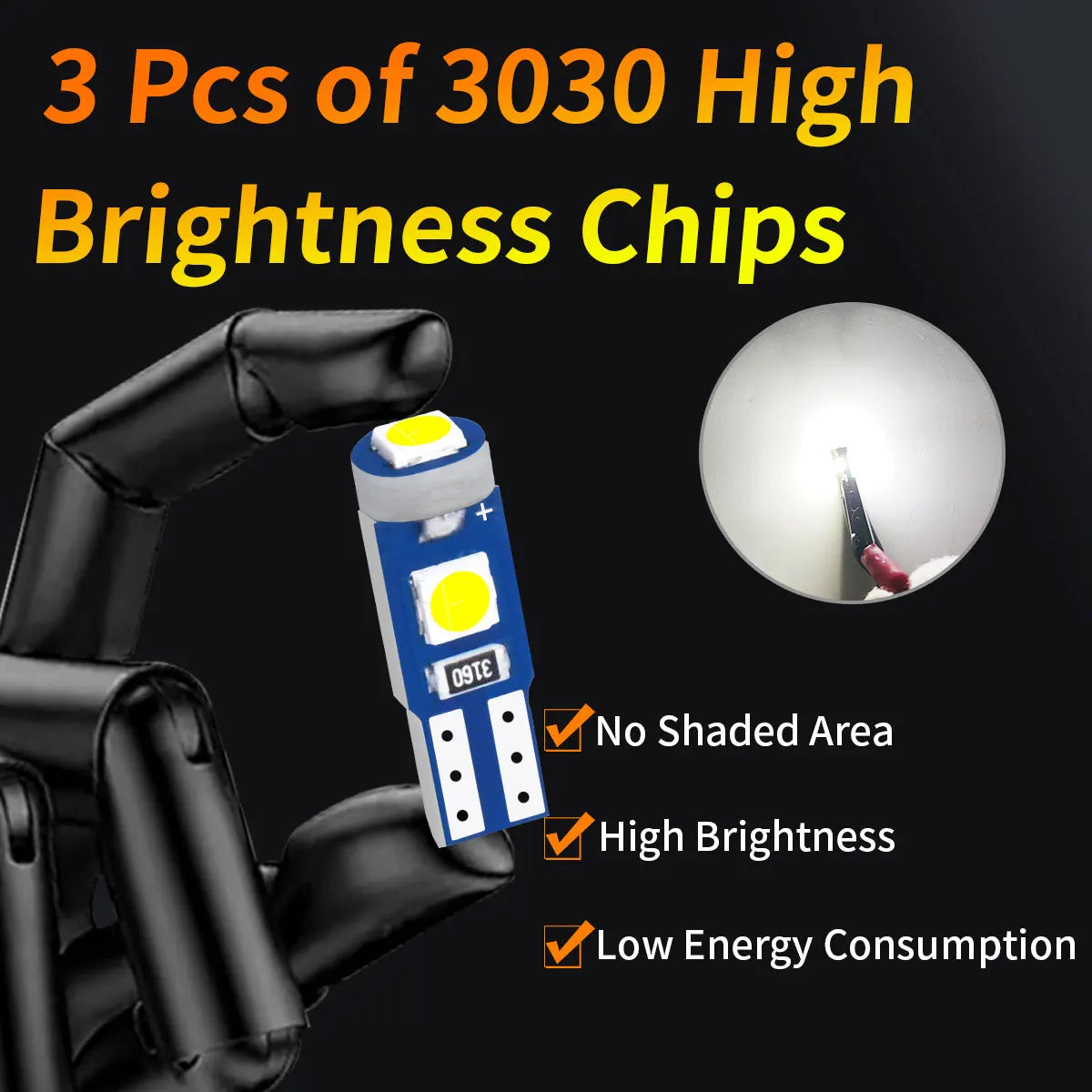 High Brightness 3030 Chips 10Pcs of T5 Led Bulb W3W W1.2W Play and Plug Car Interior Lights Auto Instrument Lamp 12V/24V