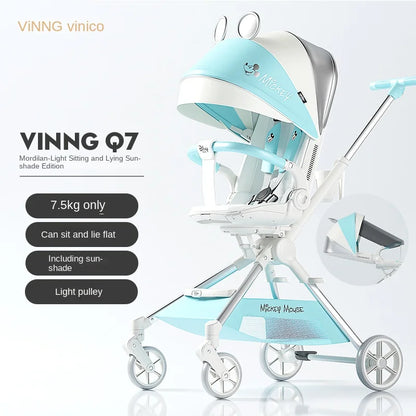 Pink Newborn Stroller can sit or lie down 0-6 years old Children Lightweight Folding Boardable Travel 360 ° Steering Stroller