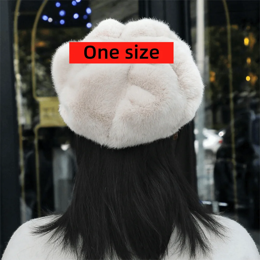 High Quality Cold Protection Women's Beret Solid Color Imitation Mink Winter All-Match Hat Light Luxury Thick Warm Hat