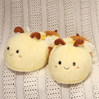 Comemore 2023 White Warm Adult Lady Plush Head Indoor Floor Women Fun Slipper Rabbit Cute New Home Slippers Cartoon Bee Design