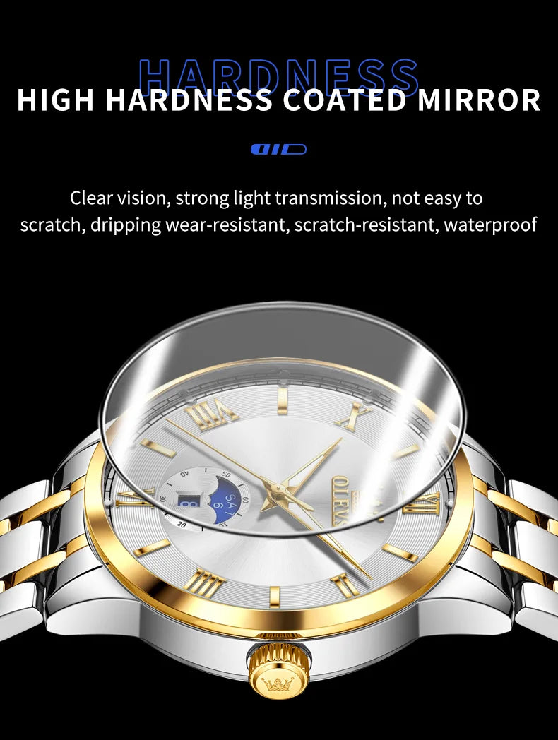 OLEVS 3638 Mens Watch Original Quartz Watch Stainless Steel Waterproof Luminous Large Dial Day Date Watches Luxury Men Box Reloj