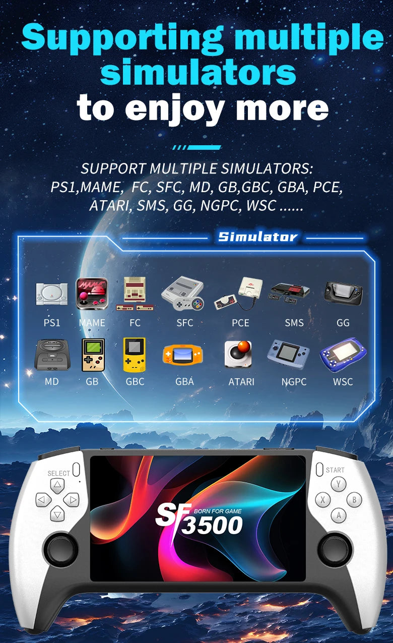 SF3500 Retro Handheld Video Game Console Linux System 5.0 Inch 854*480 IPS Screen 3000mAh Portable Pocket Video Player Games