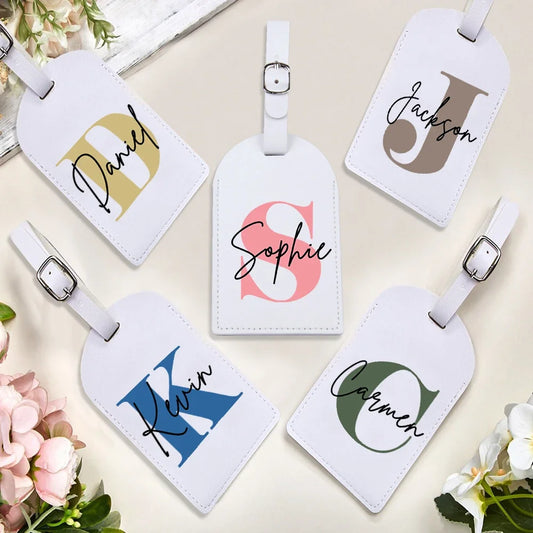 Personalized Monogram PU Luggage Tag Initial with Name Leather for Suitcase Baggage Handbag Tags Travel Bag Label Tag Best Gifts