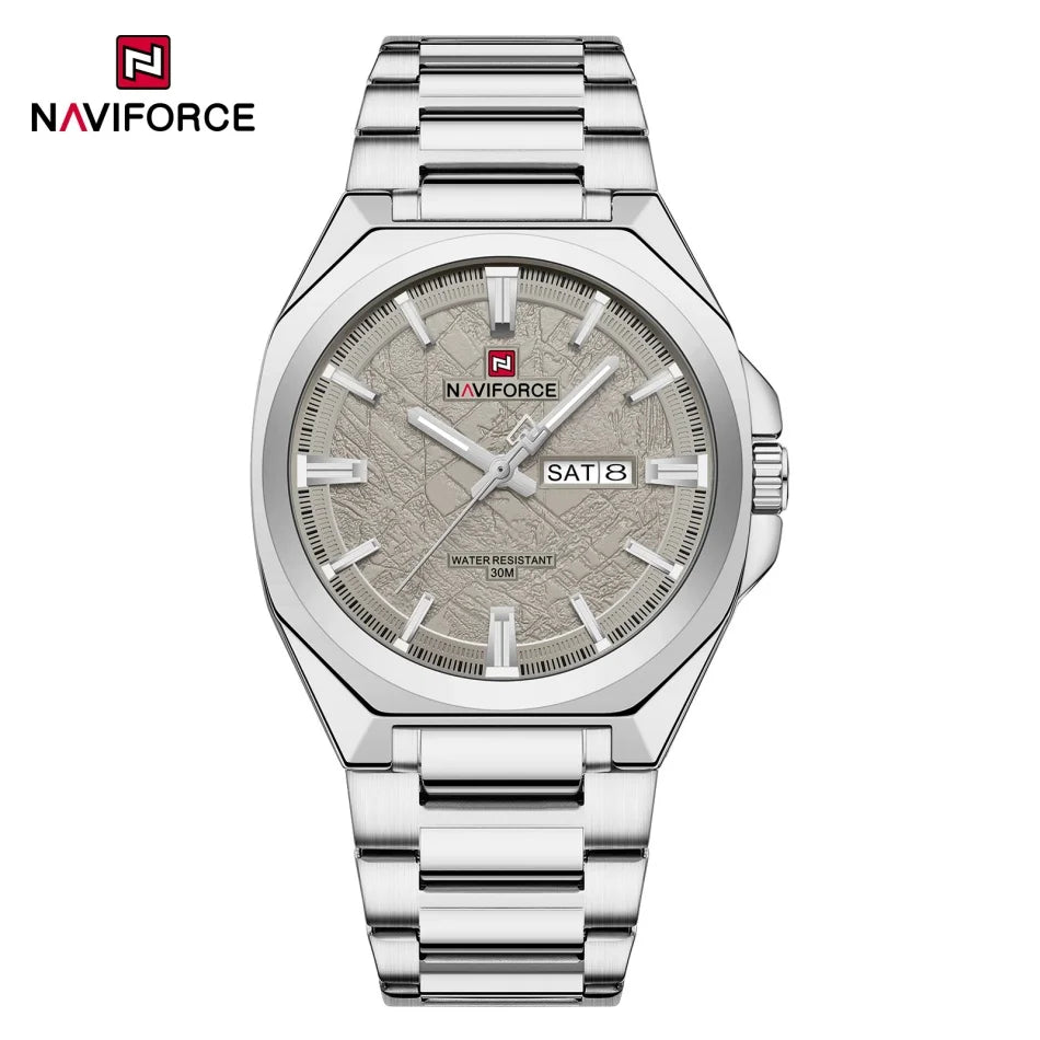 New Style NAVIFORCE Men's Wrist Watch 3ATM Waterproof Stainless Steel Band Luminous Pointer Display Luxury Boys Watches Gifts