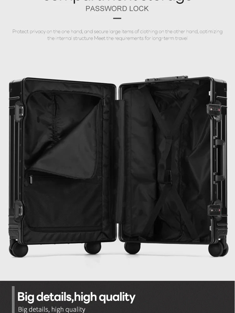 Maleta de viaje con ruedas de aleación de aluminio y magnesio 100 % de 20, 24 y 28 pulgadas, maleta de mano tipo carrito.
