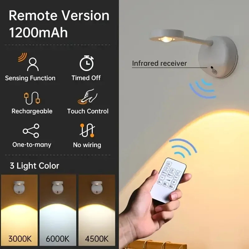 USB Rechargeable Intelligent Human Sensing Wireless Wall Light Dimmable Led Spotlight for Lighting Paintings Pictures Spotlights