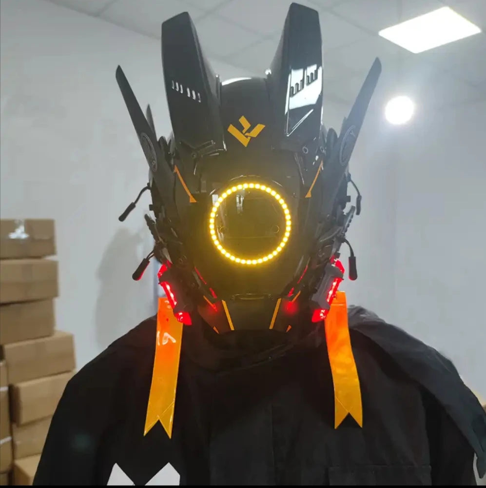 Capacete Cyberpunk com LED – Máscara para Festas, Halloween, Natal e Cosplay – Presente para Adultos
