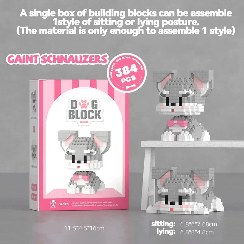 DIY Cute Dog Building Blocks Puppy Pet Model Animal Assemble Bricks Set Poodle Corgi Husky Cartoon Table Decor Gift for Kids