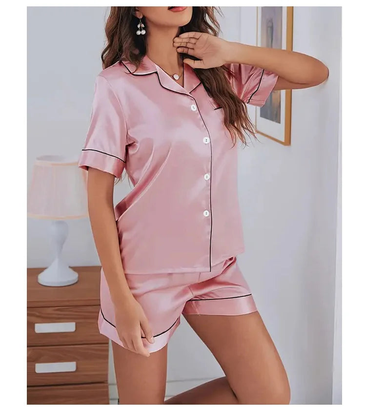 Conjunto de pijama de satén de seda para mujer, conjunto de pijama de dos piezas, ropa de dormir, pijama con botones, pijama de mujer de 2 piezas, conjunto de pantalones cortos para estar en casa