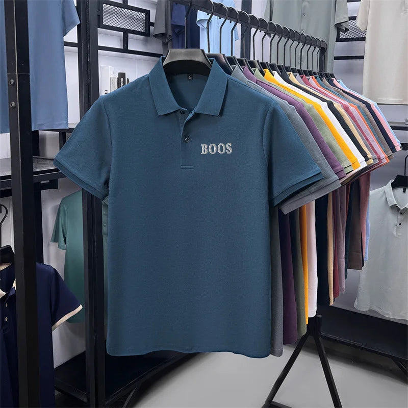 Cotton100% Men's Summer High Quality Short Sleeves Polo Shirt Lapel Button Letter Printing T-Shirt Business Leisure Men Clothing