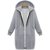 Hoodies femininos 2023 novo outono inverno espessamento solto moda cor sólida bolso design superior com capuz longo zíper camisolas casaco