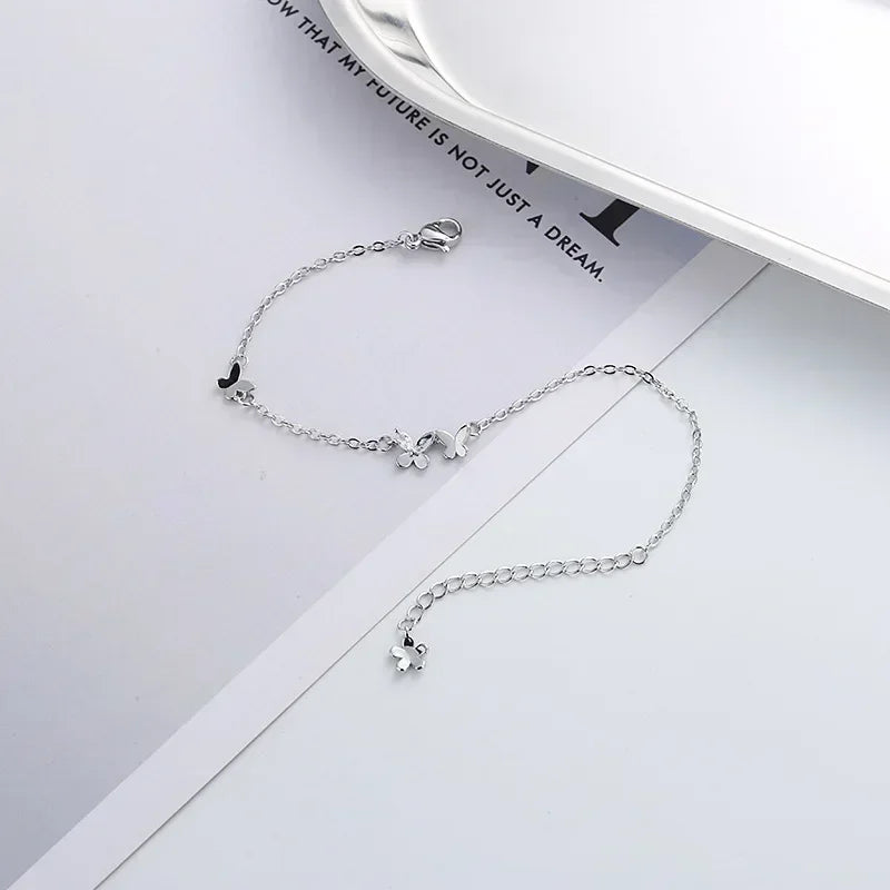 925 Sterling Silver Diamond-Studded Butterfly Bracelet for Women Adjustable Jewelry Flower Temperament Fashion 