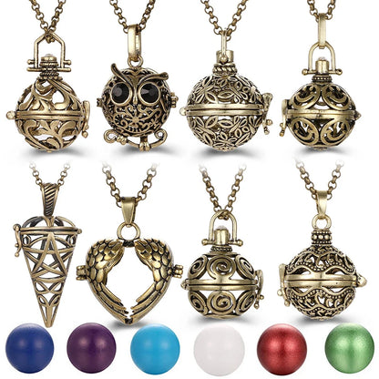 New Aroma Water Droplets Cage Lockets Necklace Heart Shaped Zircon Essential Oil Diffuser Set Combination Woman Pendant Jewelry