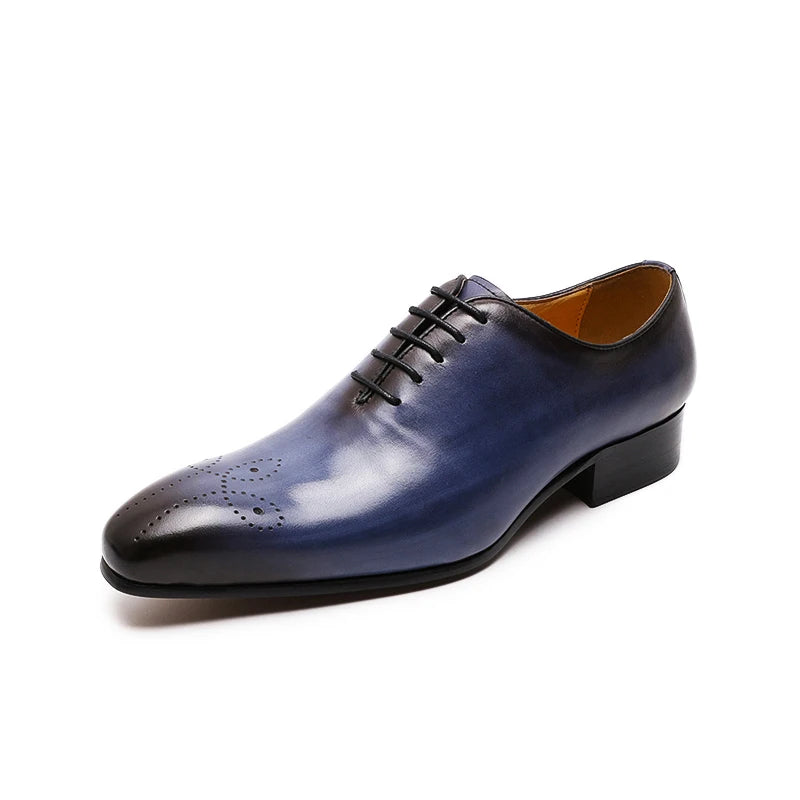 Men's Oxford Genuine Leather Wholecut Fashion Pointed Toe Lace-up Formal Business Wedding Dress Shoes
