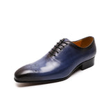Men's Oxford Genuine Leather Wholecut Fashion Pointed Toe Lace-up Formal Business Wedding Dress Shoes